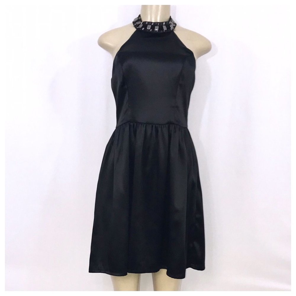 Black Beaded Neck Mini Dress Small